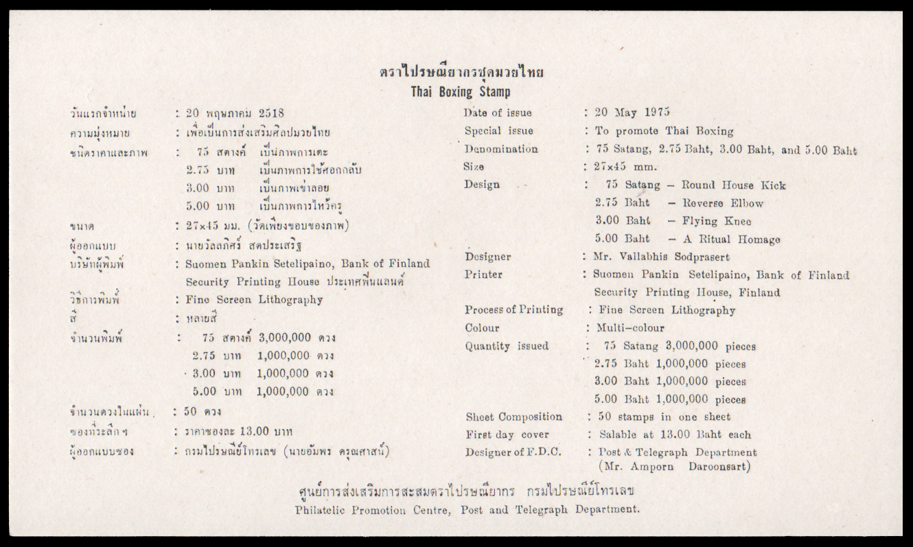 ซองวันแรกจำหน่ายชุดมวยไทย (ชุด 1)