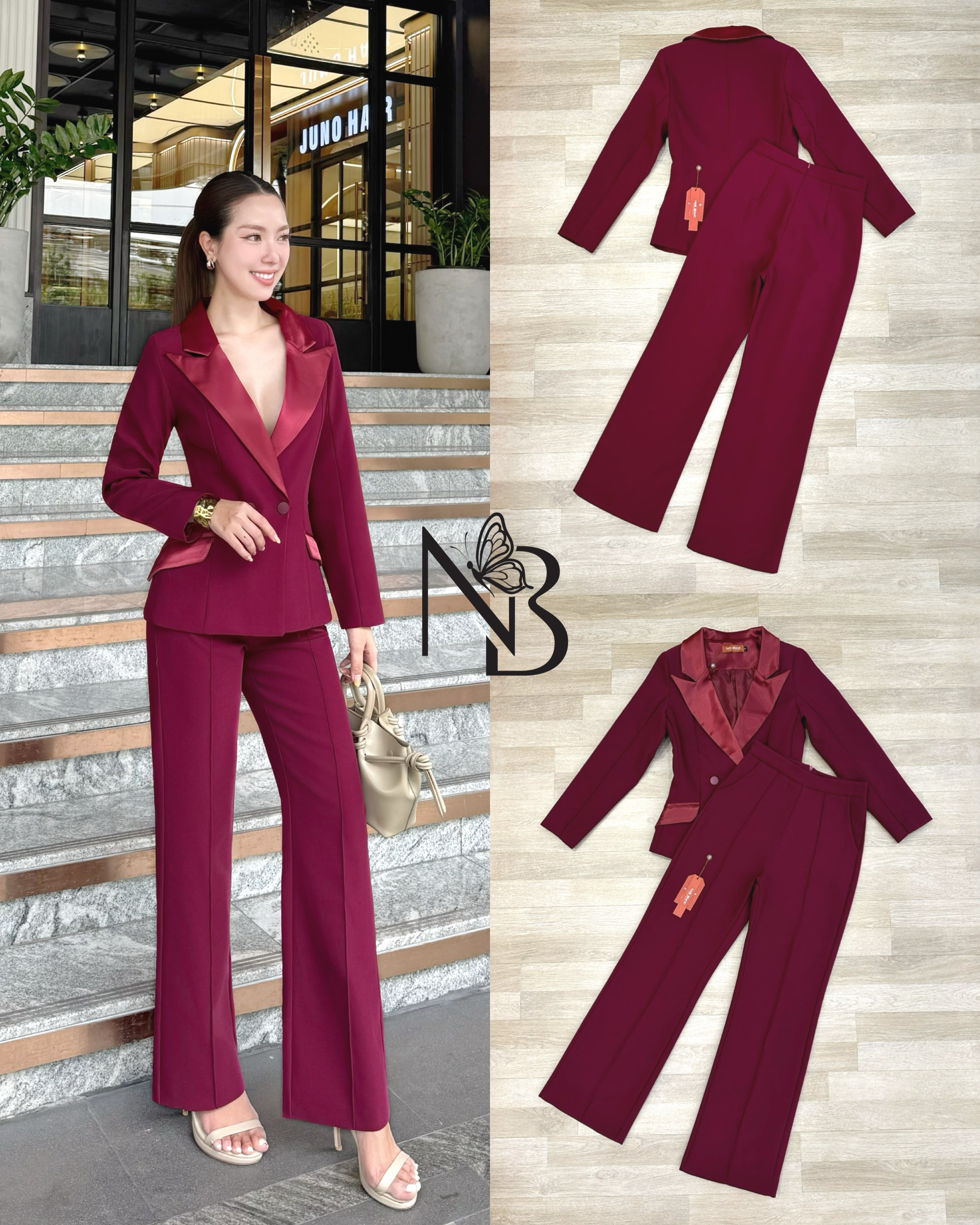 Set สูท2ชิ้น เสื้อแขนยาว+กางเกงขายาว ดีเทลเรียบหรู เสื้อคอปกเงาๆ ทำให้ดูแพง กระดุมสองเม็ด มีกระเป๋าสองข้างใช้งานได้จริง กางเกงเอวสูงนิดนึงกระบอกเล็ก ตีเกล็ดตรงกลาง ซิบซ่อนด้านหลัง มีซัปในทั้งตัว ผ้าหนา นุ่ม ใส่สบายมาก ทรงเกร๋ เข้ารูป ดีไซน์ทันสมัย ใส่แล้ว