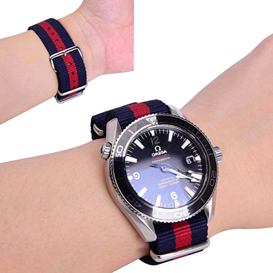 สายนาฬิกานาโต้ สายนาฬิกาผ้าไนลอน NATO Nylon Watch Strap 01 มีขนาด 20 , 22 mm สำหรับ Rolex , Seiko , Omega (Blue-Red-Blue)