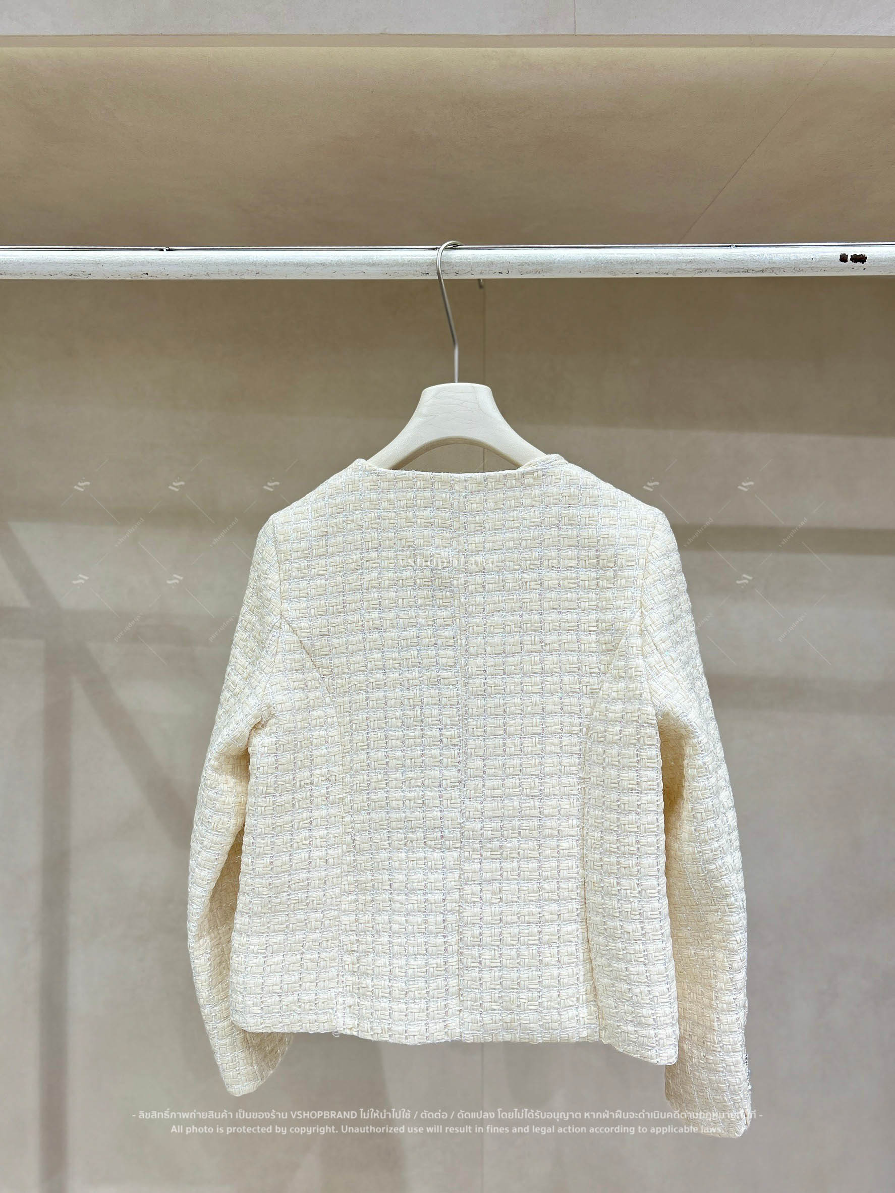 เสื้อคลุมผ้าทวิตทอตารางเลื่อม 4 กระเป๋า