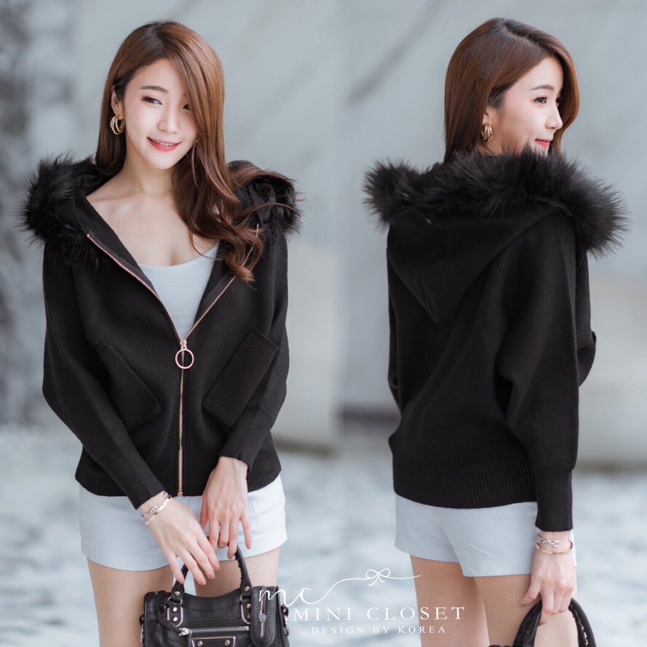 เสื้อกันหนาว ต้องมีติดซักตัว คือเฟอร์ถอดออกได้ ขนแน่นๆนุ่มๆมีฮู้ด เป๋าข้าง #บอกเลยห้ามพลาดค่ะ