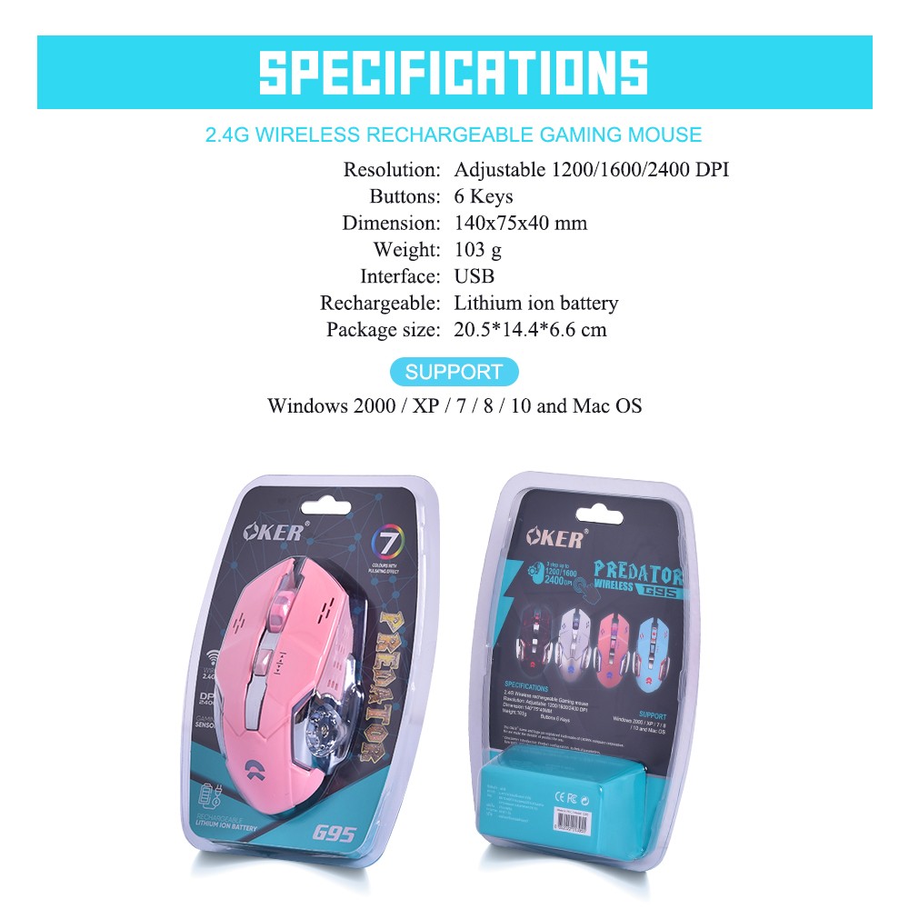 G95 OKER GAMING WIRELESS RGB 2400DPI MO-OK-WL-G95xx