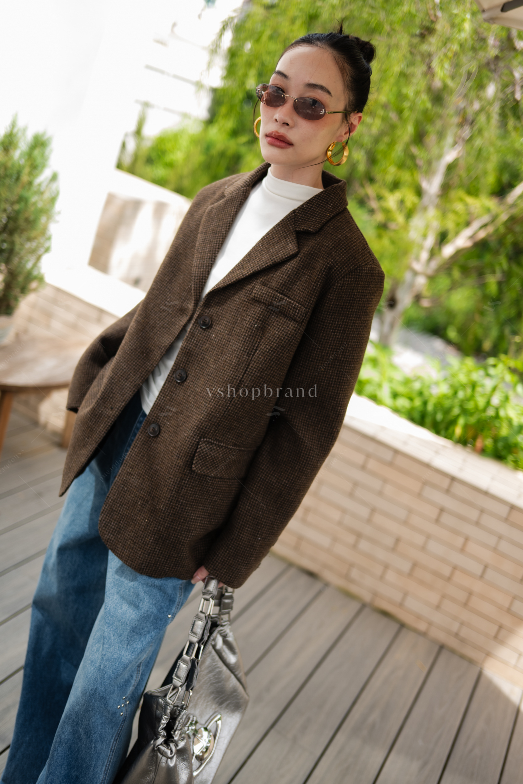 Blazer สูทผ้าทวิตแขนยาวกระดุมหน้า