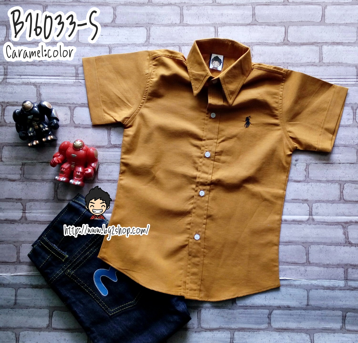 B16033-S เสื้อเชิ้ตเด็ก แขนสั้น สีคาราเมล