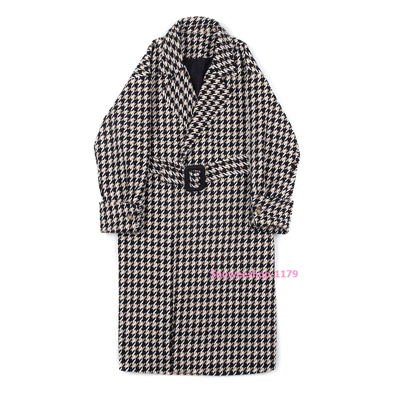 เสื้อโค้ทผู้ชายลายสก๊อต สไตส์วินเทจอังกฤษ ทรงโอเวอร์ไซส์ ผ้าวูลตัวยาวซับในหนาแต่งเข็มขัดเข้ารูป ขนาดรอบอกถึง 50 นิ้ว