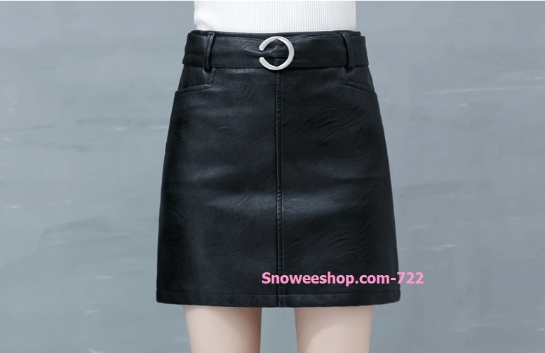 กระโปรงสั้นหนัง PU หนังหนาสีดำ สีน้ำตาล กันลมกันหนาว