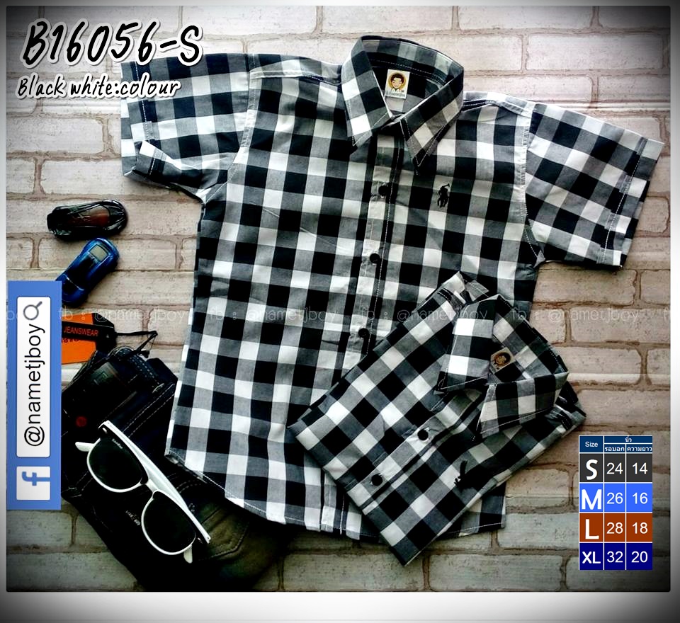 B16056-S ลายสก็อตสีดำขาว-Big