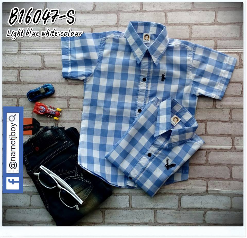 B16047-S ลายสก็อตสีฟ้าขาว-Big