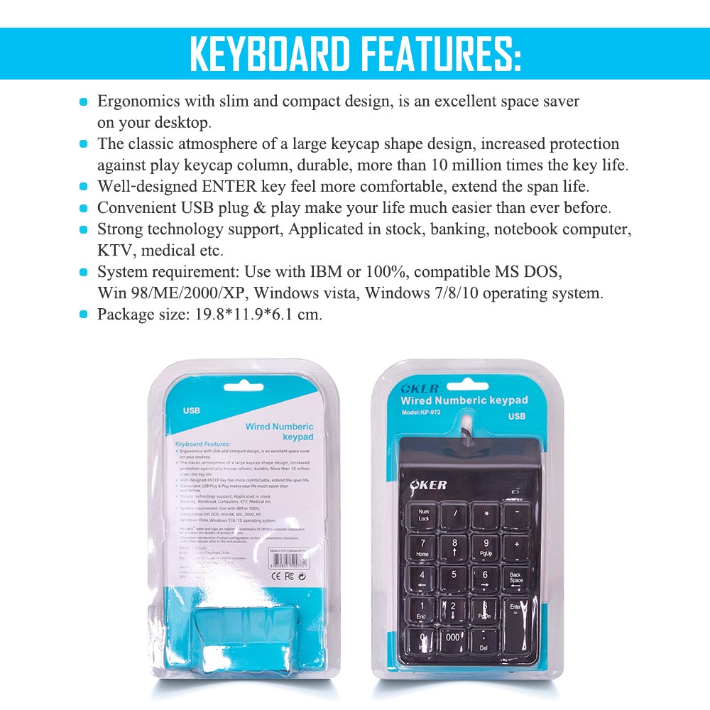 KP-972 OKER NUMERIC KEYPAD USB KP-UB-OK-972BK