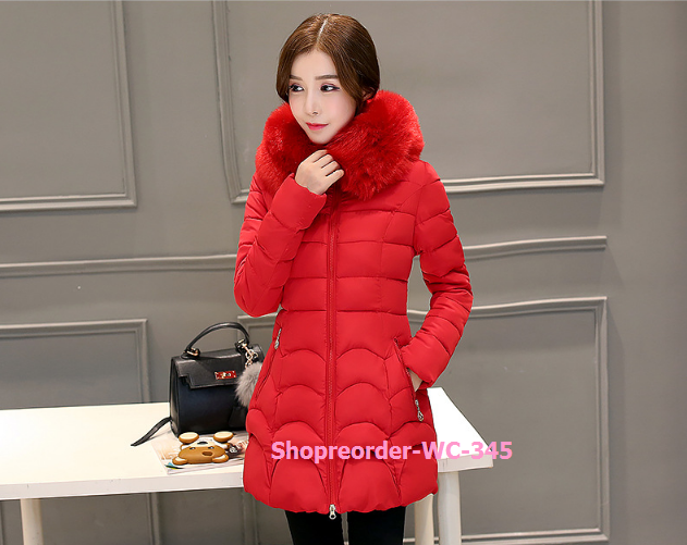 เสื้อโค้ทกันหนาว Down Jacket เสื้อขนเป็ดผ้านอกผ้าฝ้ายช่วยเก็บความอุ่นสีสดใส ปกเฟอร์สีเดียวกับเสื้อ