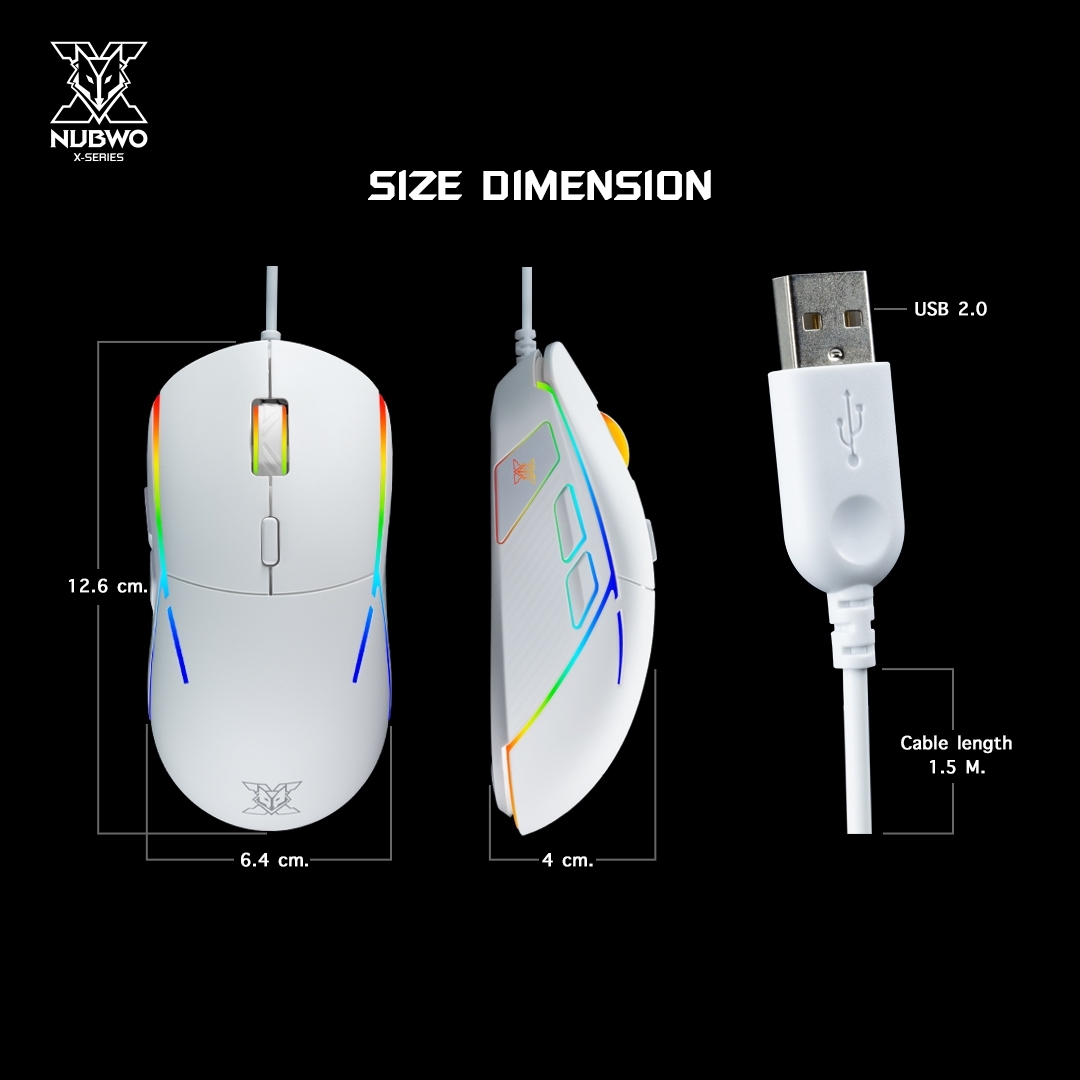 VISITOR X44 Nubwo Gaming Mouse ไฟ Spectrum Lightning/8000 DPI ปรับมาโครได้ MO-NW-OU-X44xx