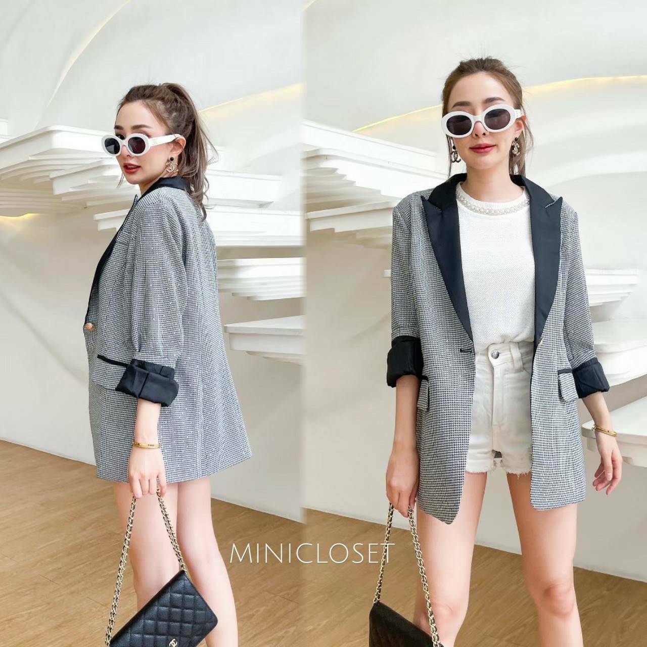 สื้อBlazer ผ้าสูทชิโนริเล็กวิ้งๆใส่ทำงานได้ ใส่ลำรองสวย ซับในทั้งตัว กระเป๋าจริงด้านหน้า งานตัดเย็บเริ่ดด ใส่ได้ตลอด #ควรมีติดตู้จ้า