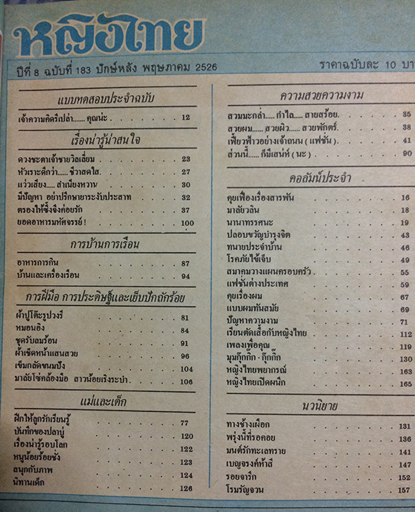หญิงไทย ปีที่ 8 ฉบับที่ 183 ปักษ์หลัง พฤษภาคม 2526 (ยุวนารี ธิดารัตน์)