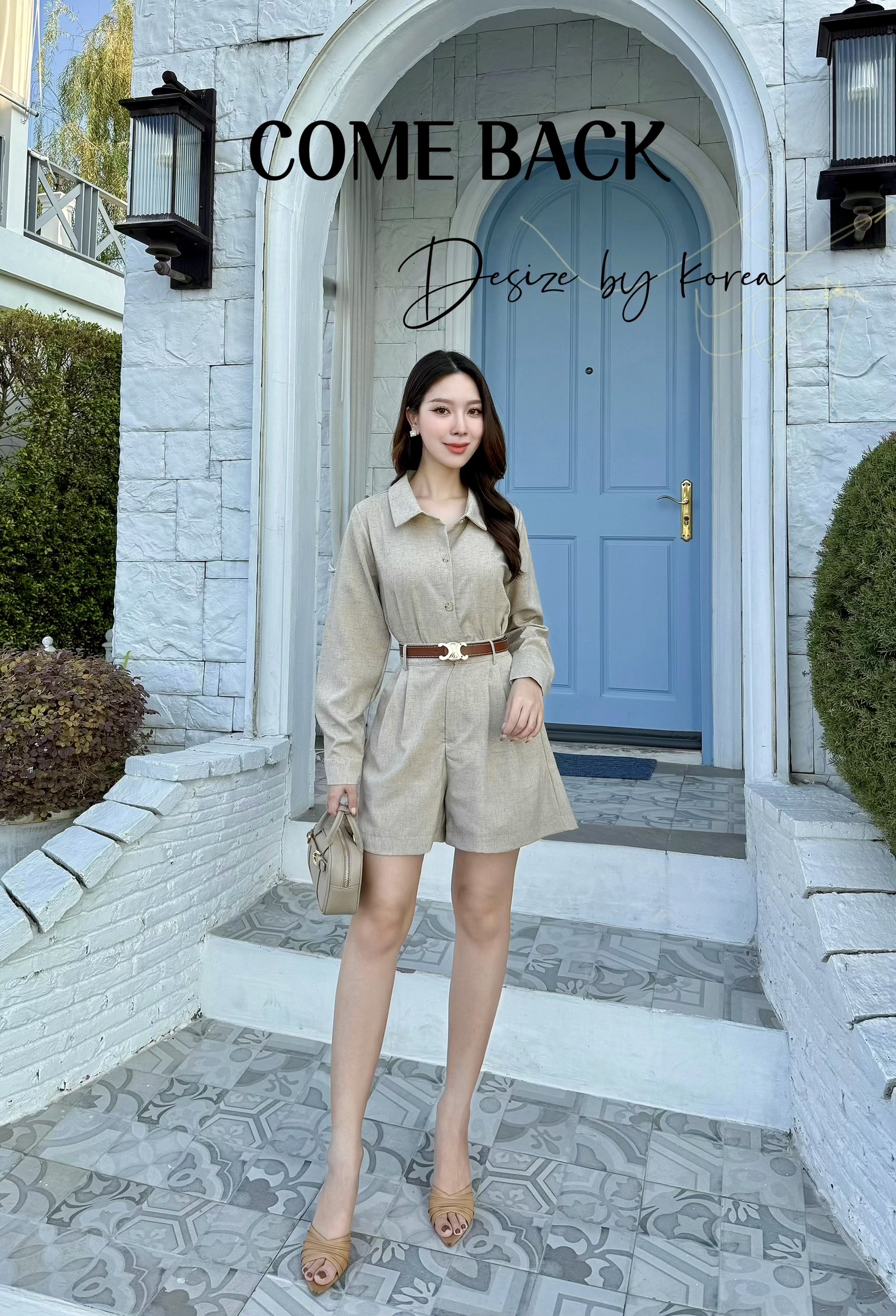 Set เสื้อ เชิ้ตแขนยาว + กางเกง ขาสั้น เอวสูง + เข็มขัด สวยคลาสสิกมากๆ ให้ลุคที่สวยเก๋ทันสมัยสามารถใส่ได้ใน Everyday แนะนำมากๆเลยนะคะ