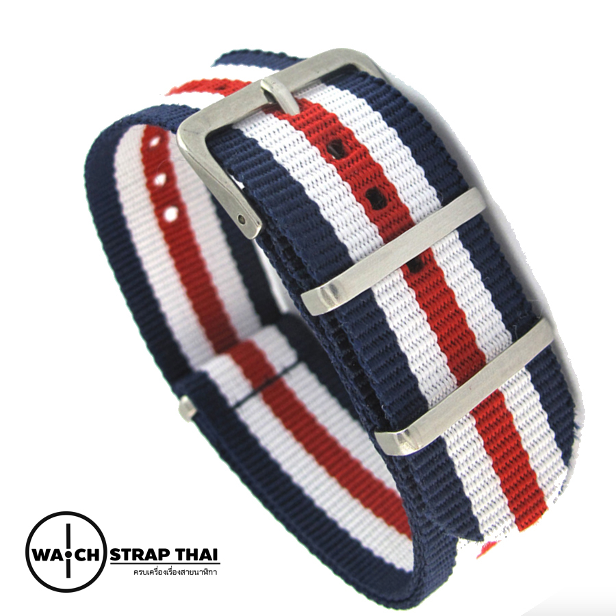 สายนาฬิกานาโต้ สายนาฬิกาผ้าไนลอน NATO Nylon Watch Strap 01 มีขนาด 20 , 22 mm สำหรับ Rolex , Seiko , Omega (Blue-White-Red)