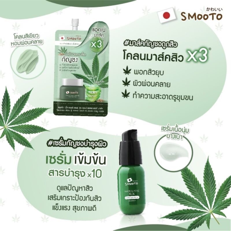 (6 ซอง/กล่อง) Smooto เซรั่ม อัพผิวใส กู้หน้าสิว White & Acne Aloe Concentrate Serum 6ml.