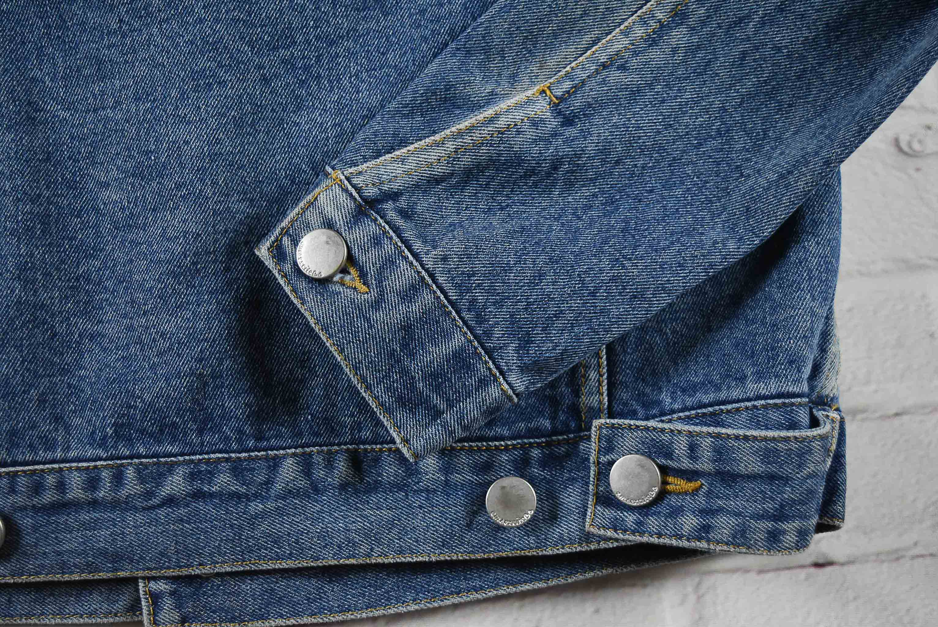 Emsexcite อกจริง 34 ไซส์ S เสื้อแจ็คเก็ตยีนส์ แขนยาว ผู้หญิง คอจีน ทรงสวย เนื้อผ้านุ่มใส่สบาย มีกระเป๋าข้าง