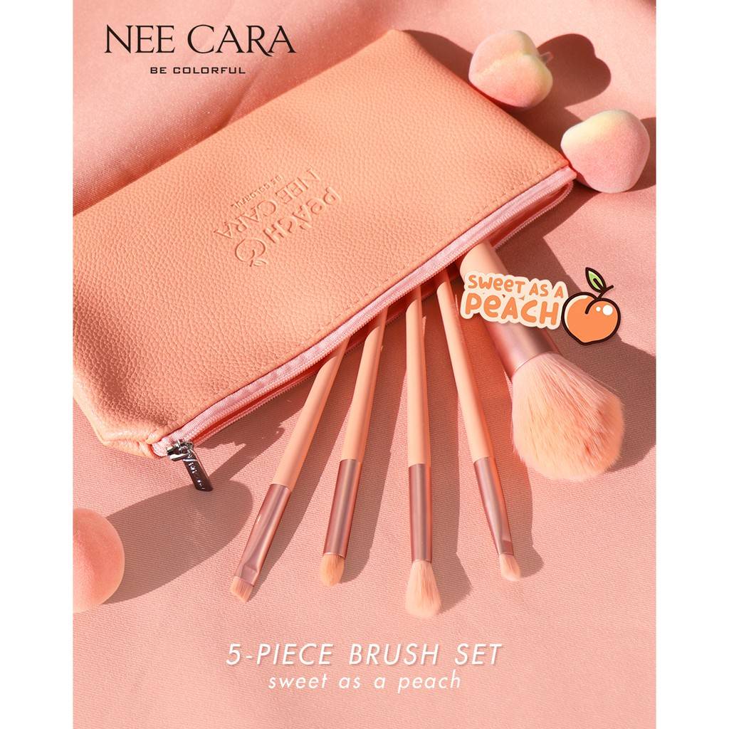 NEE CARA Peach 5-Piece Brush Set N615 นีคาร่า ชุดแปรงแต่งหน้า เซ็ตแปรงแต่งหน้า ลูกพีช 5 ชิ้น พร้อมกระเป๋า