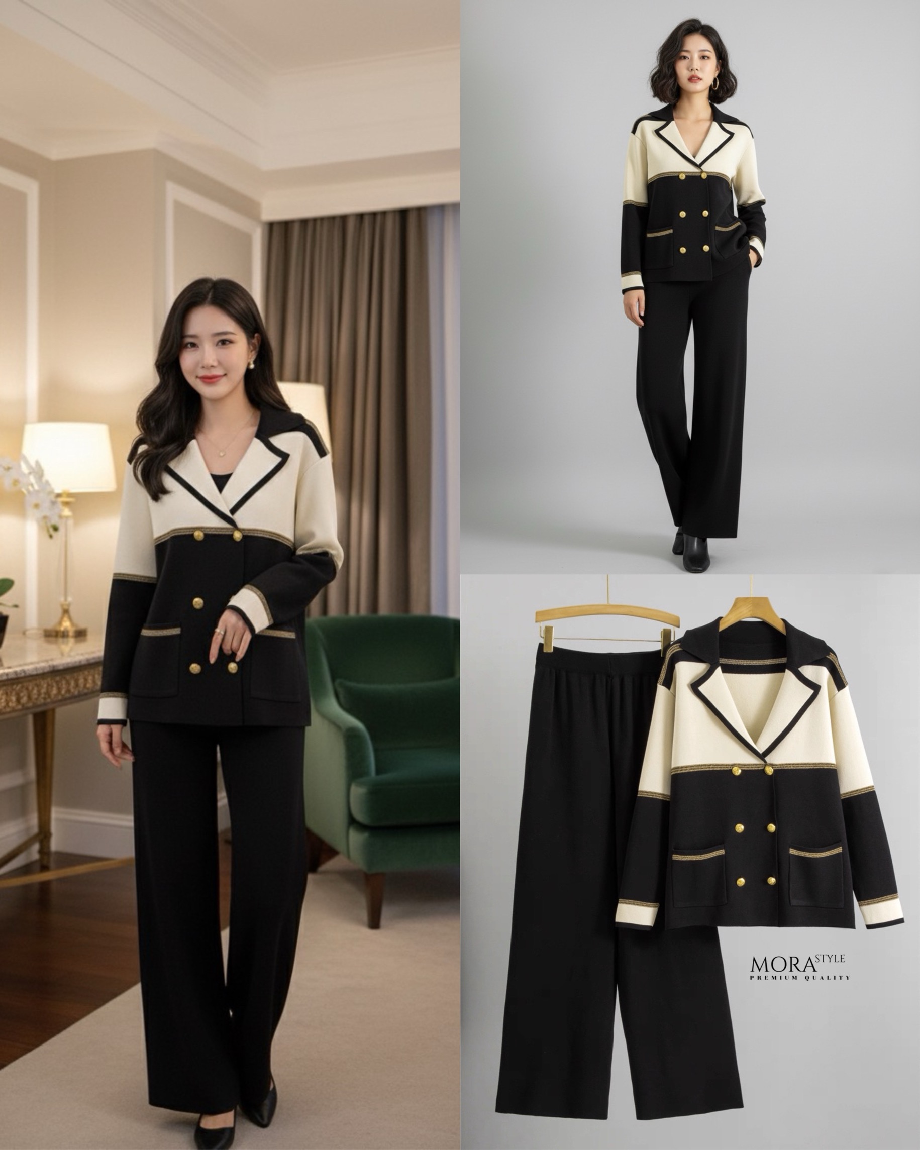 เซ็ตไหมพรม 2 ชิ้น เสื้อแขนยาวทูโทนแต่งกระดุมด้านหน้า มาพร้อมกับกางเกงขายาว ผ้าใส่สบายไม่ร้อน ใส่เที่ยวใส่ออกงานได้ เป็นอีกรุ่นที่ต้องมีติดตู้นะคะ