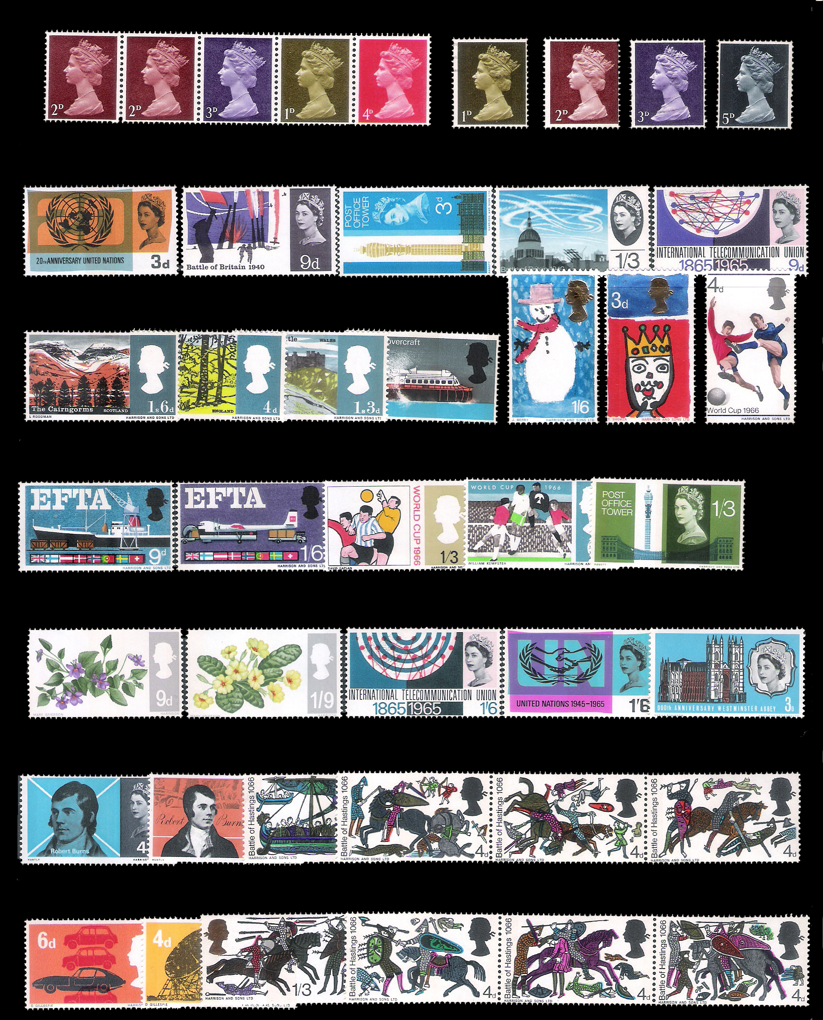 (2 SHEETS) 1960s Great Britian Lot of 70 Stamps (Set & Single)