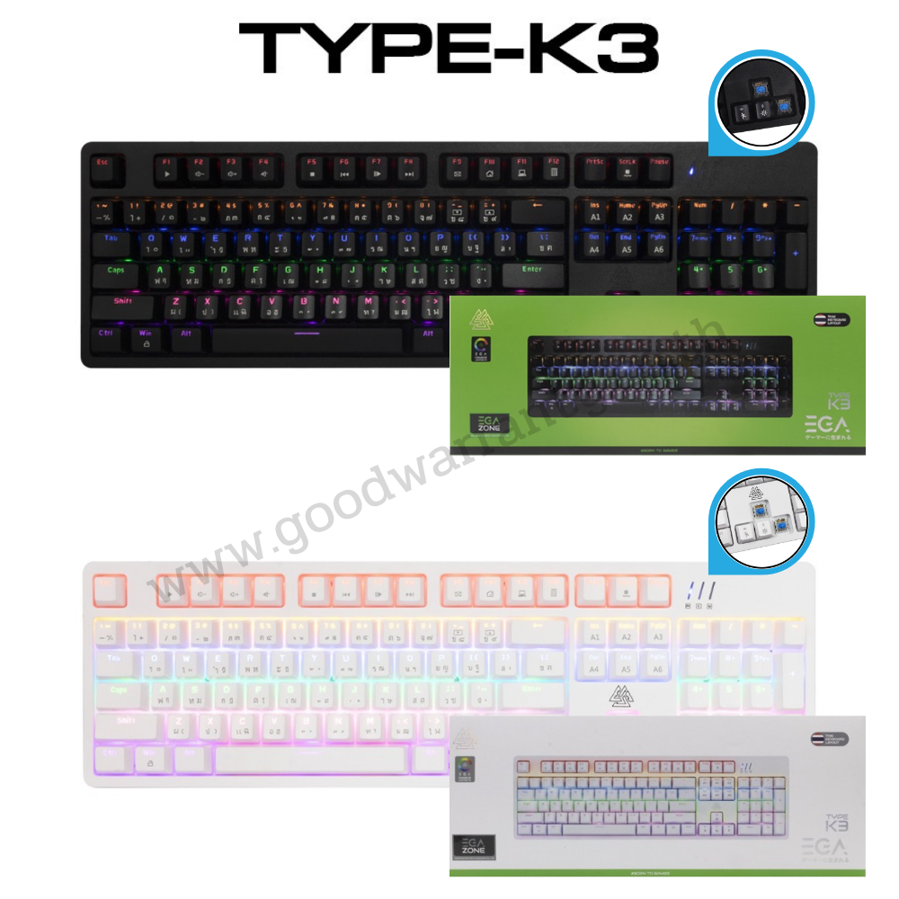 EGA Mini RGB Gaming Keyboard คีย์บอร์ดมาโคร ปุ่มแมคคานิคอล Type K3 SKU-02176