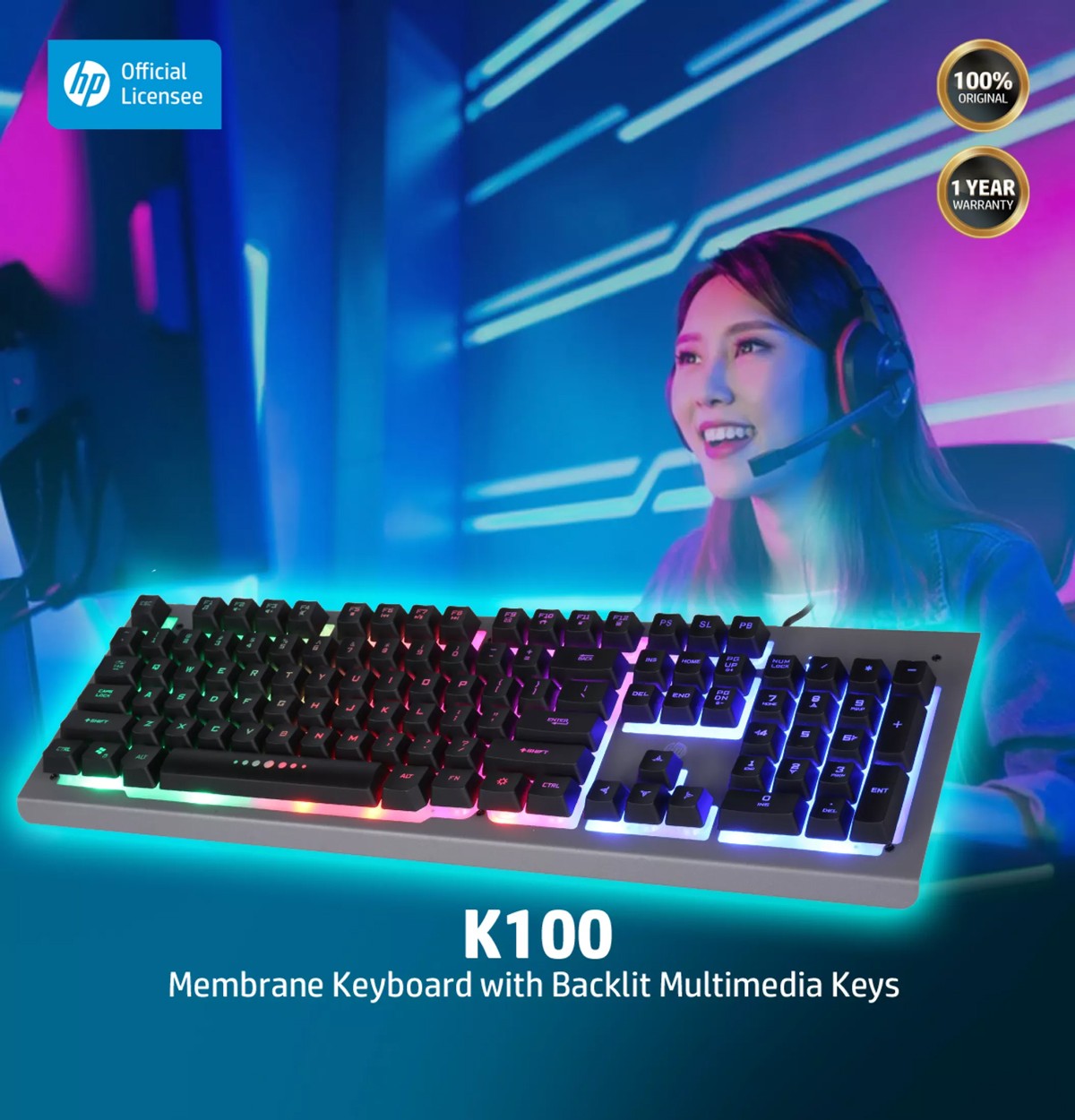 K-100 HP Gaming Keyboard USB มีไฟ KB-UB-HP-K100B