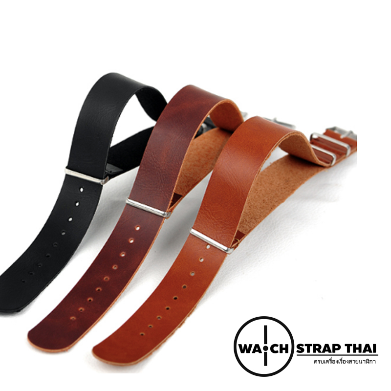 สายนาฬิกานาโต้ สายนาฬิกาหนังวัว Black Nato Leather Strap มีสี Brown มีขนาด 20 , 22 mm สีดำ