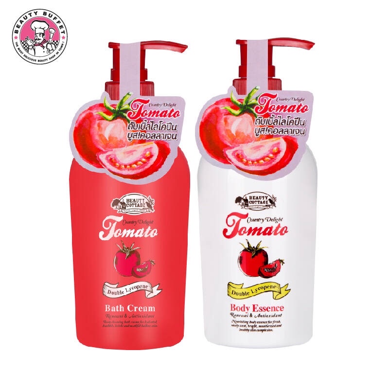 (แพ็คคู่) BEAUTY COTTAGE โลชั่น และ ครีมอาบน้ำมะเขือเทศ COUNTRY DELIGHT TOMATO DOUBLE LYCOPENE BODY ESSENCE & BATH CREAM