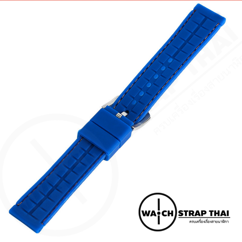 สายนาฬิกายาง SET03 สีน้ำเงินเดินด้ายขาว Rubber Watch Strap White มีขนาด 20,22 mm