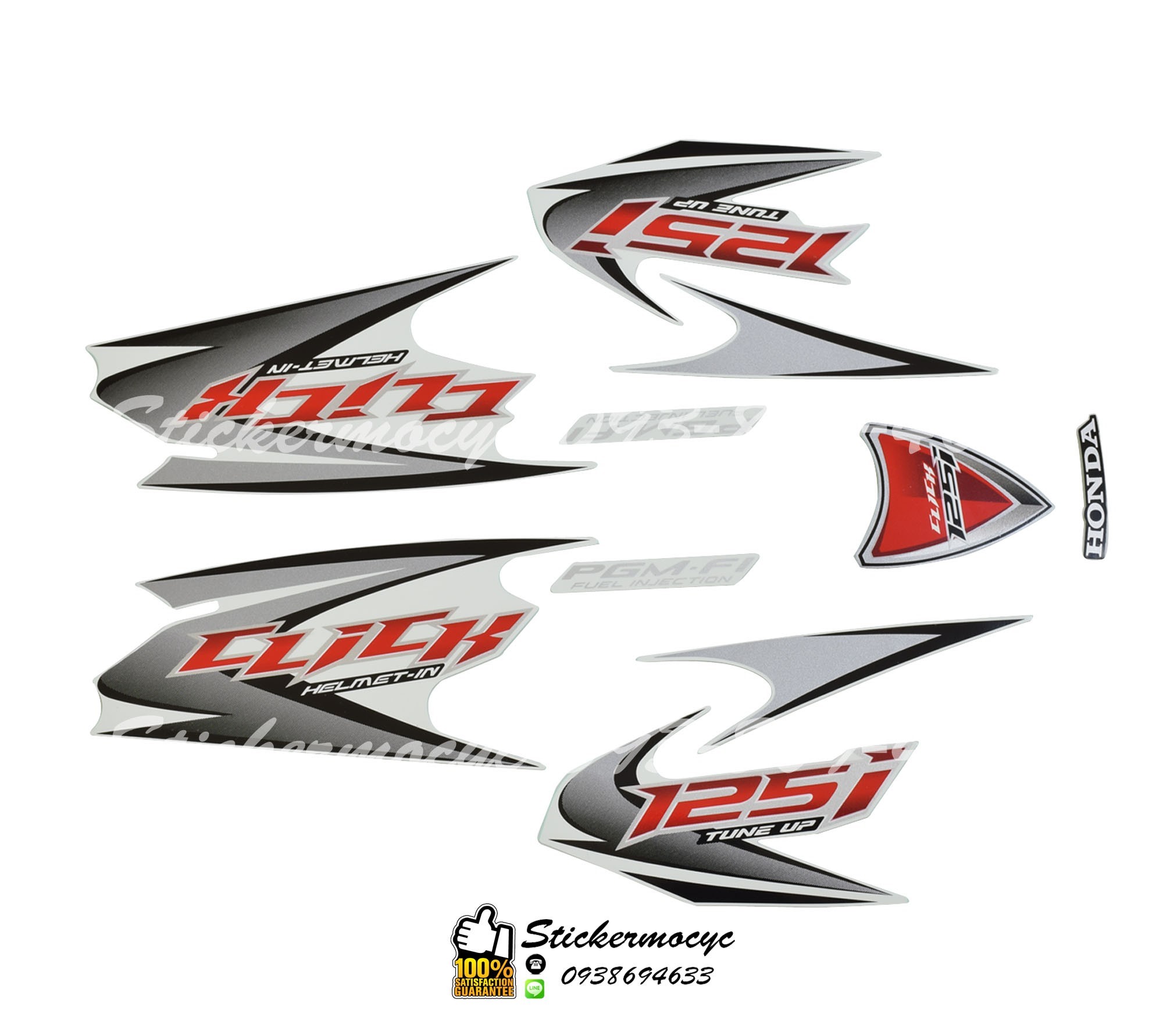 Sticker 3M HONDA Click 125 i ปี 2012 รุ่น 1 Tune Up ติดรถสี ขาว เทา (เคลือบเงา) สติ๊กเกอร์ 3 M แท้ สติ๊กเกอร์ติดมอไซค์ ฮอนด้า คลิก