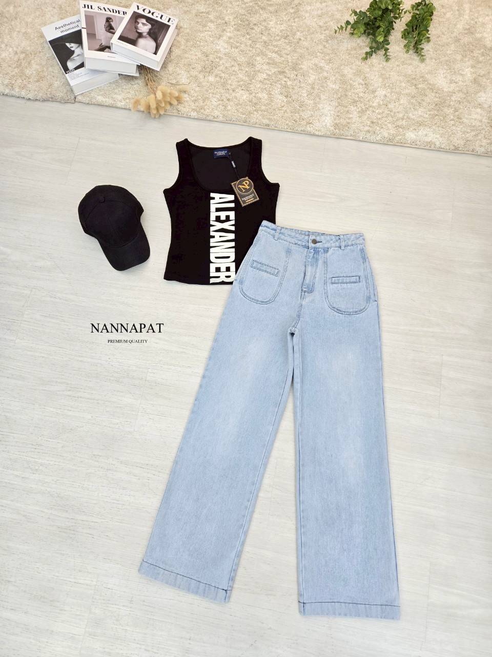 TAG :: NANNAPAT (NP) 🎗️ CONCEPT ::SET เสื้อผ้ายืด นุ่ม ใส่สบาย + กางเกงยีนส์แท้ฟอกซีด