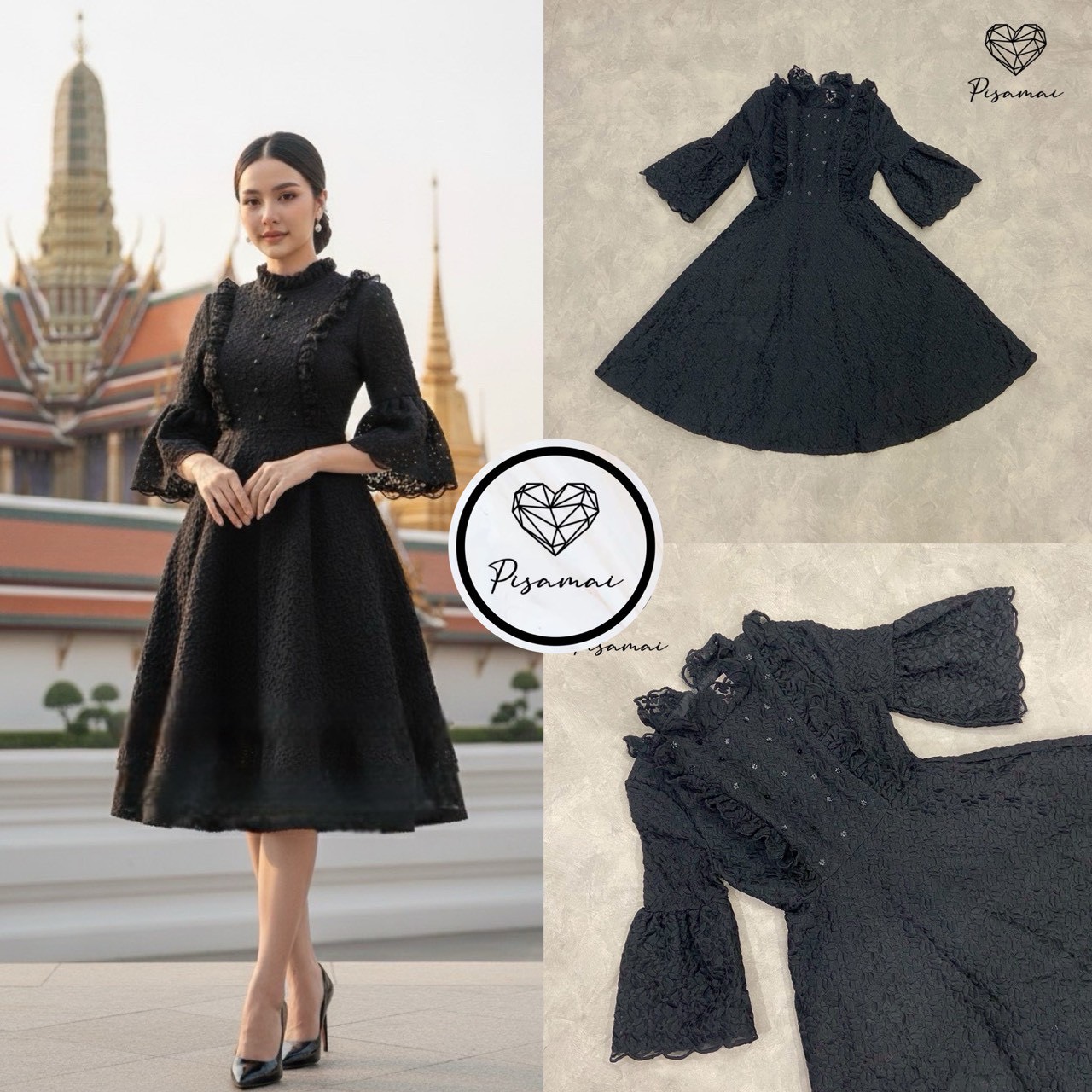 เดรสแขนกระดิ่งงานผ้าทอนูนงานทรงกระโปรงบาน ดีเท็ลเนี้ยบทุกจุดทรงตามหากันทั้งประเทศ ต้องมีเลยค่า