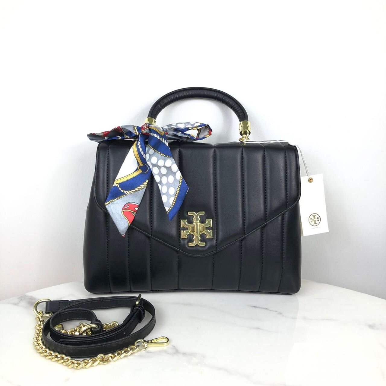 กระเป๋าสะพายไฮโซแบรนด์เนมทอรี่เบิร์ชสีดำลายนวม12 นิ้ว อะไหล่ทองไฮโซ Tory Burch Bag