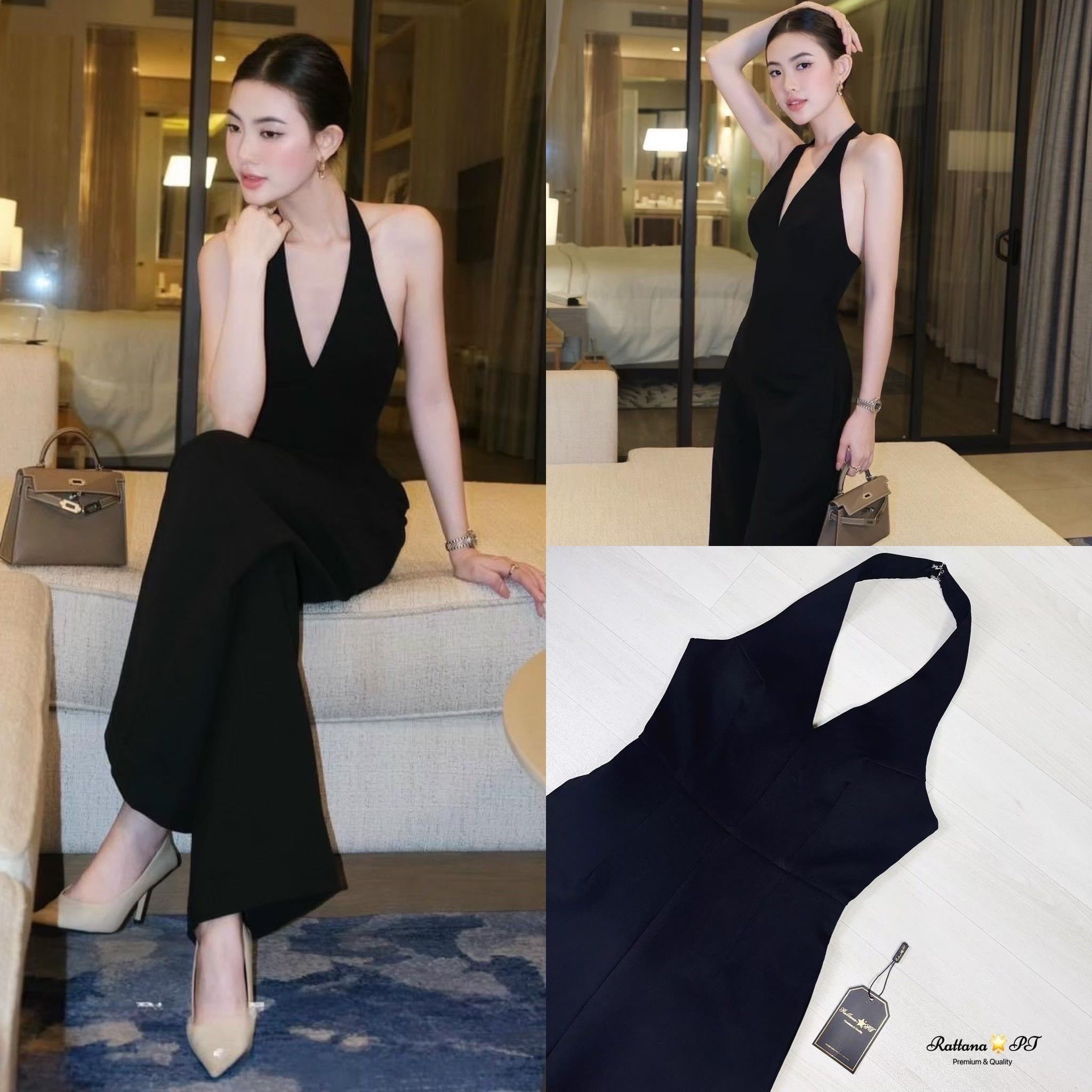 จั้มสูทกางเกงขายาว สีดำมีความเรียบหรูดูแพง ชุดมีซับใน หน้าอกมีฟองน้ำ มีซิบด้านหลัง กางเกงมีกระเป๋าทั้ง2 ข้าง เนื้อผ้าดีมากๆ ชุดนี้บอกได้คำเดียวสวยหรูดูแพง ใส่สวยมาก ใส่ทำงาน ออกงาน แนะนำเลยคร้า ต้องมีเก็บนะชุดนี้ ช้าหมดก่อนนะบอกเลย ห้ามพลาดคร้า