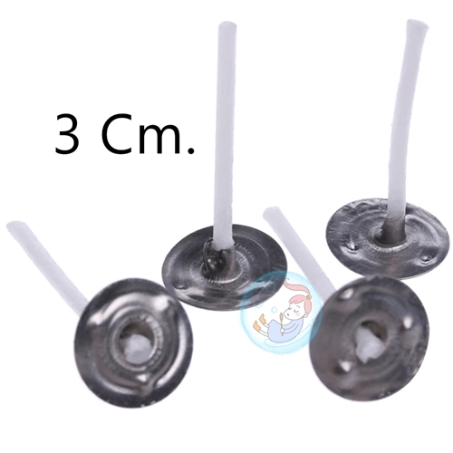 Candle Wick : Waxed wick with sustainers ไส้เทียนเคลือบแว๊ก 3 ซม.(cm.)+เหรียญยึดไส้เทียนสำหรับเทียนทีไลท์
