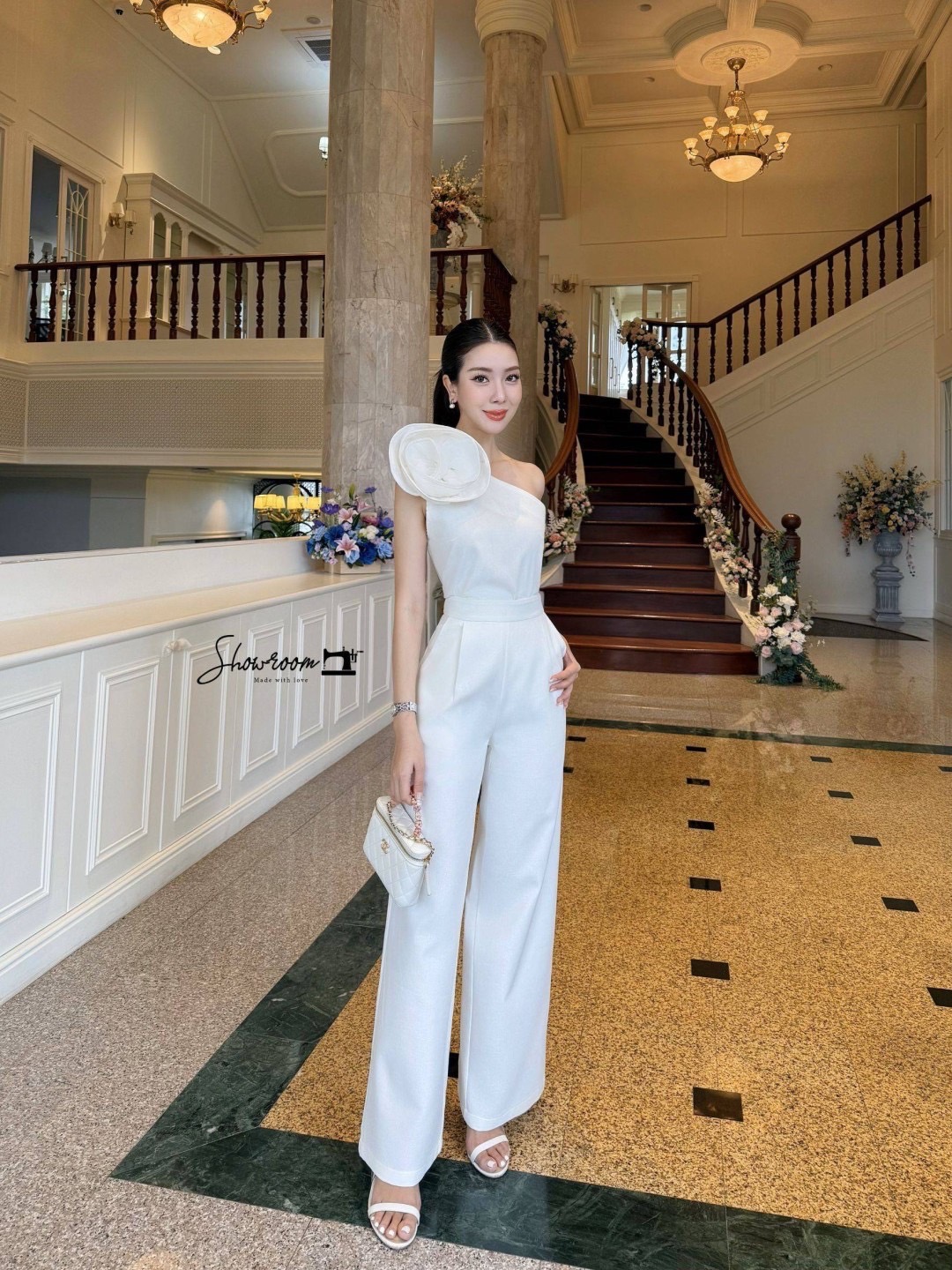 S1067 𝟭𝘀𝗵𝗼𝘂𝗹𝗱𝗲𝗿 𝗽𝗼𝗽-𝘂𝗽 𝗳𝗹𝗼𝘄𝗲𝗿 เรียบๆหรูๆ ดูมีลูกเล่น ชุดเซ็ทผ้าดีมาก สวมใส่สบาย เสื้อไหล่เดี่ยว
