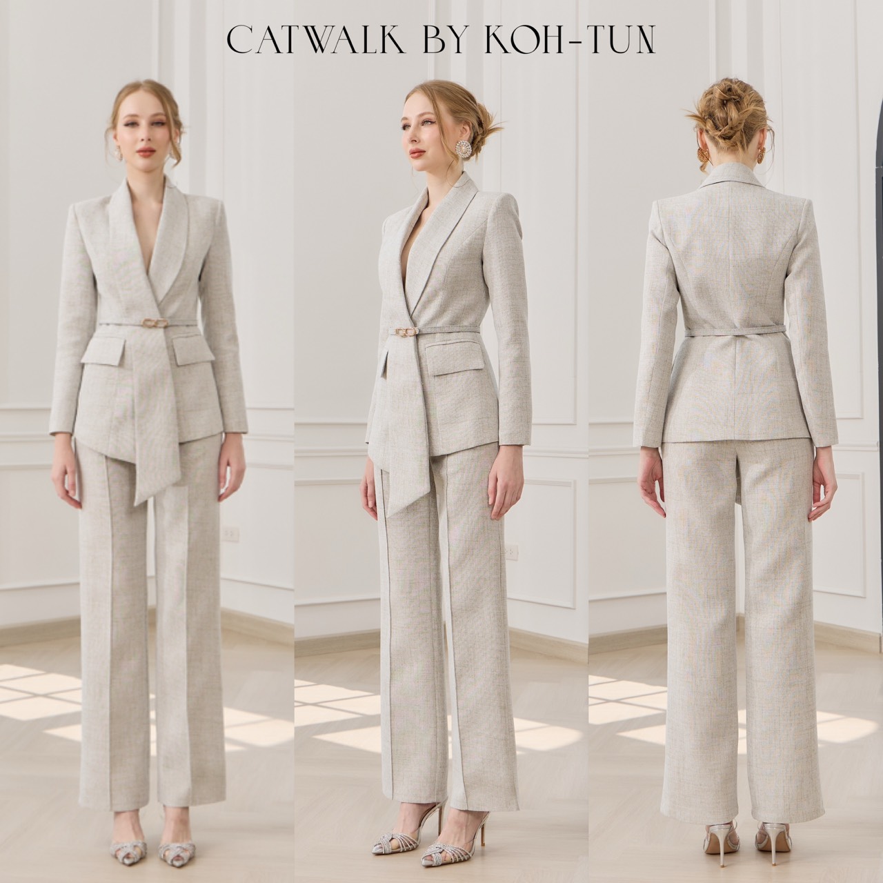 CATWALK BY KOH-TUN Detail>>> Set BLAZER เกรดพรีเมี่ยม เนื้อผ้าเกรดเอ ผ้าสั่งทอลายในตัว สวย ดูคลาสสิกมาก ตัวBLAZER เป็นทรงเข้ารูป มีกระเป๋า 2 ข้างใช้งานได้จริง ช่วงปกดีไซน์ออกมาดูเก๋สุดๆ มีเข็มขัดหัวทองคาดแล้วข่วยทำให้ดูเข้ารูปเป็นทรงมากยิ่งขึ้น ม