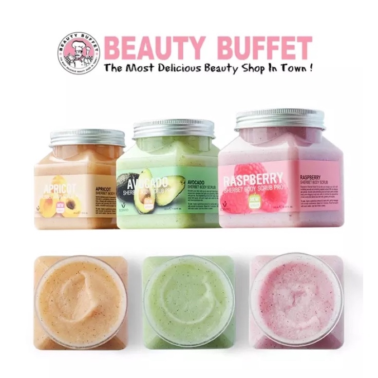 Beauty Buffet Scentio Sherbet Body Scrub 350ml มี 3 สูตร Avocado, Apiricot, Raspberry สครับผิวกาย สครับตัว