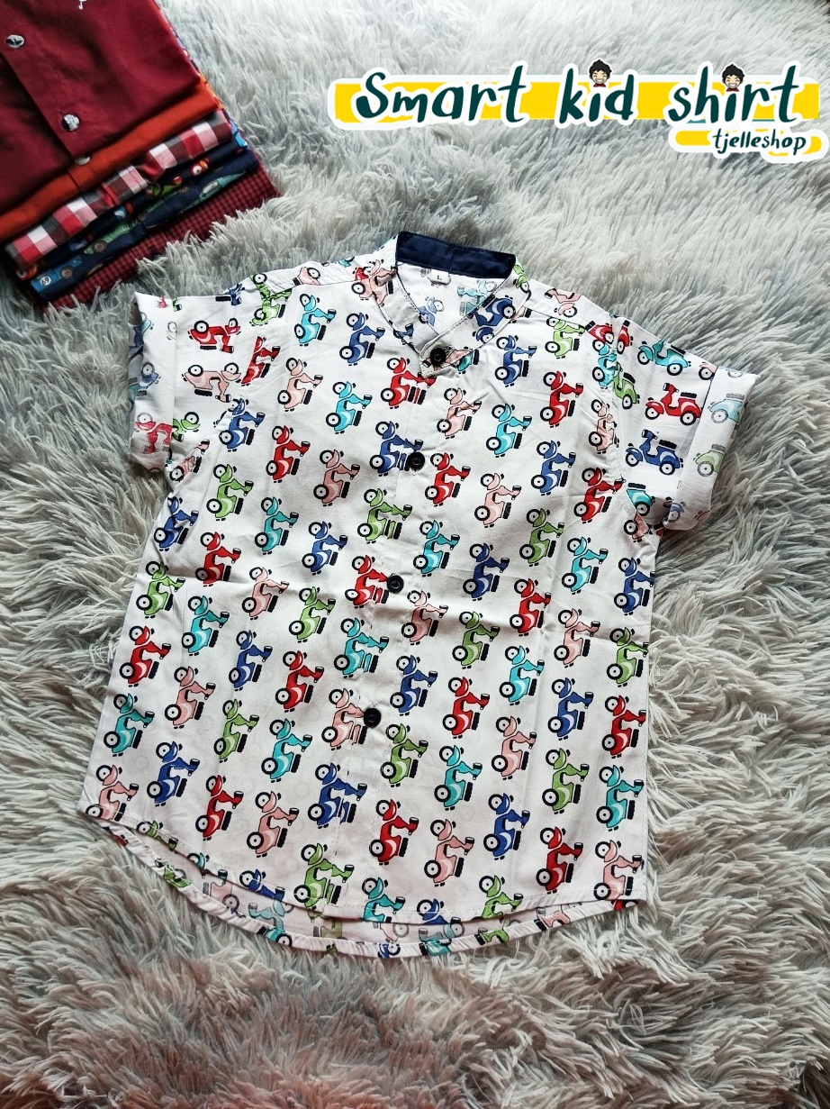 เสื้อเชิ้ตเด็ก แขนสั้น คอจีน ลายรถ 8เดือน-10ขวบ