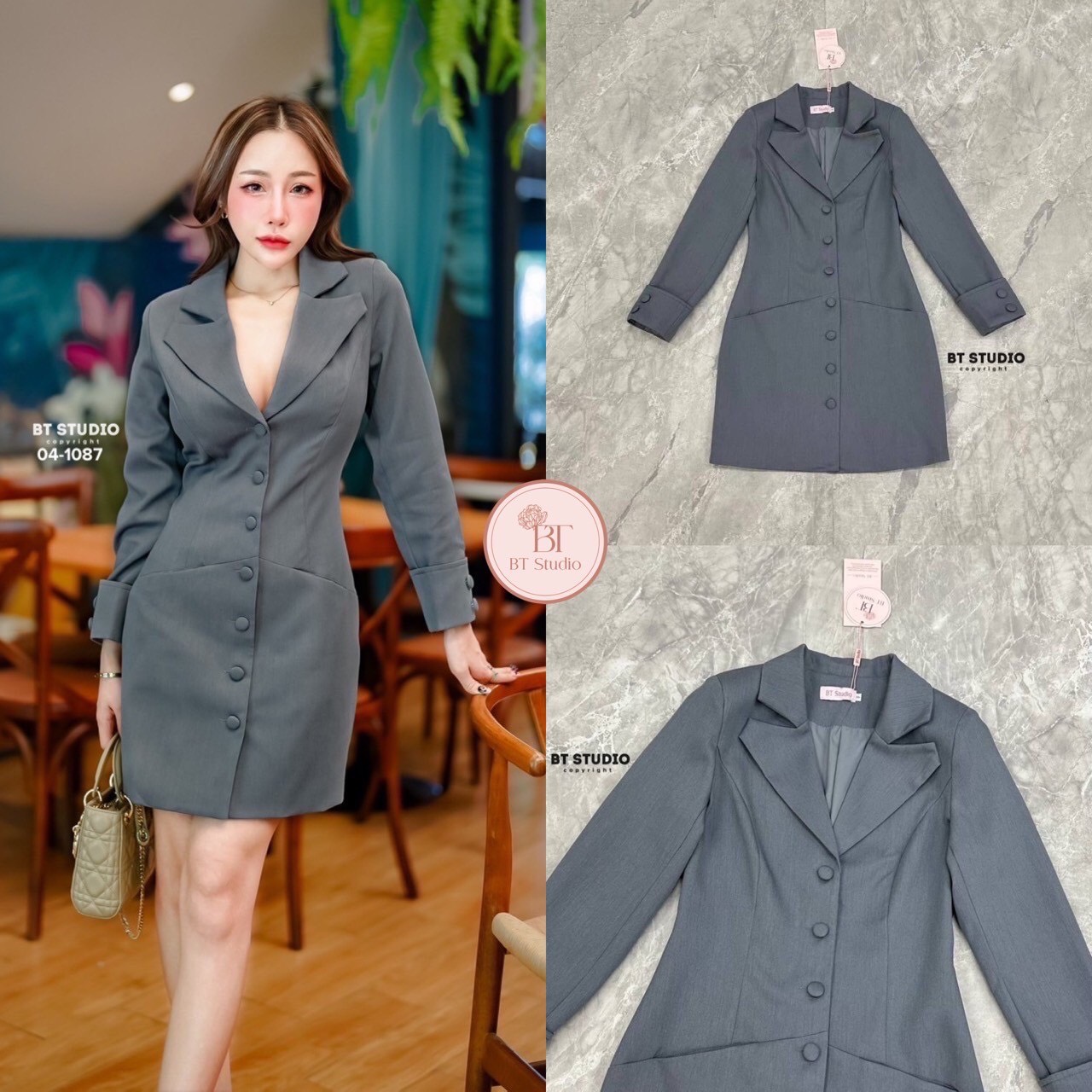 เดรสเบเซอร์คอปกกระดุมหน้า แขนยาวกระเป๋าใช้งานได้จริง งานเนื้อผ้ามีลายในตัวงานสวยมาก เนื้อผ้าดีมีซับในค่ะ