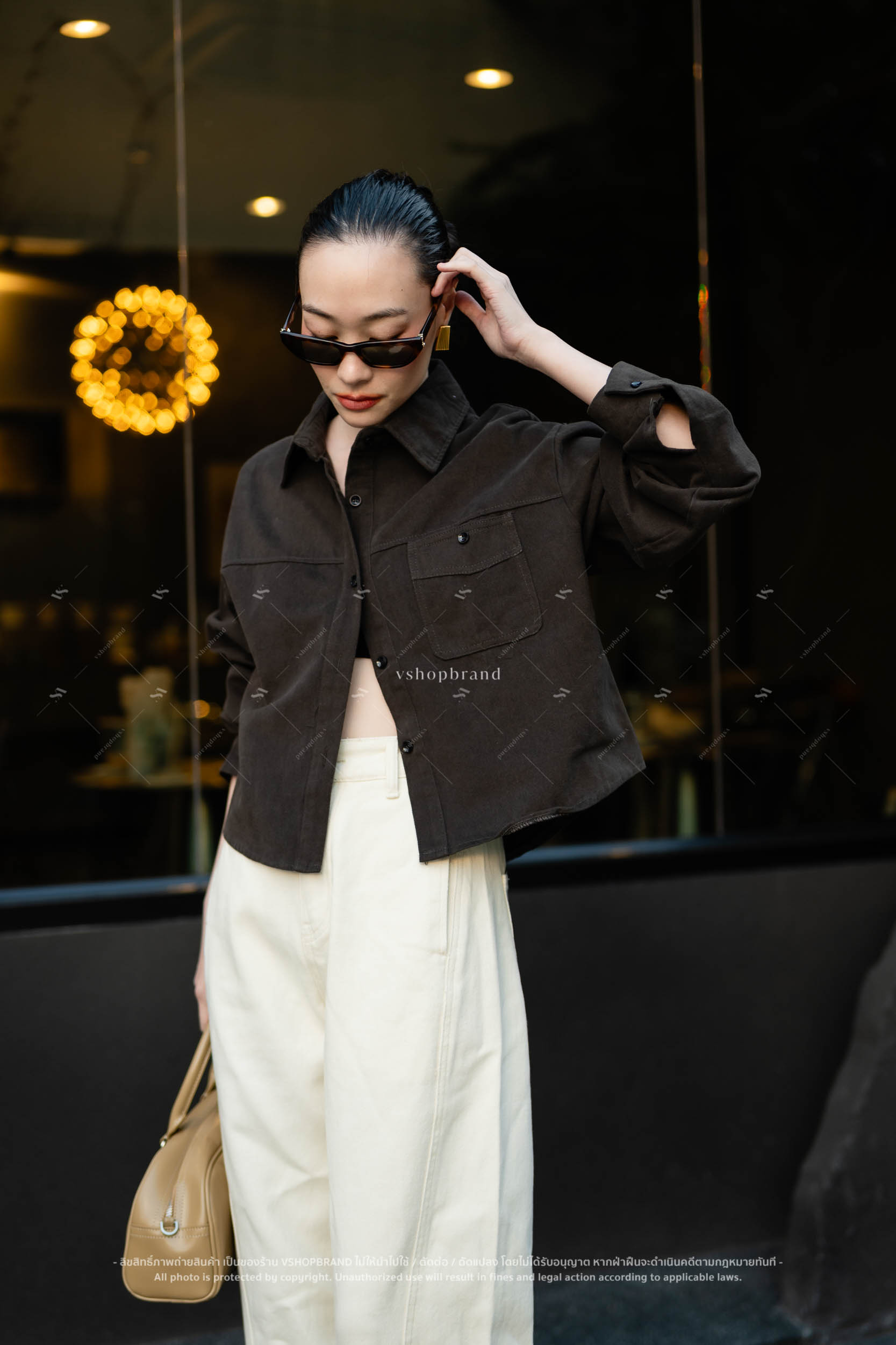 เชิ้ตเดนิมตัวสั้น กระเป๋าอก