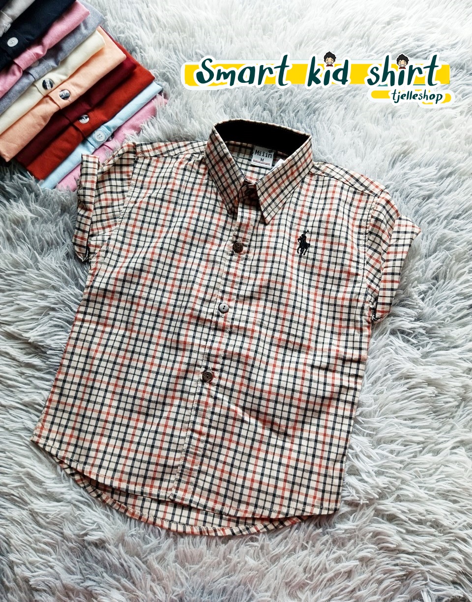 เสื้อเชิ้ตเด็ก แขนสั้น คอปก ลายสก็อต