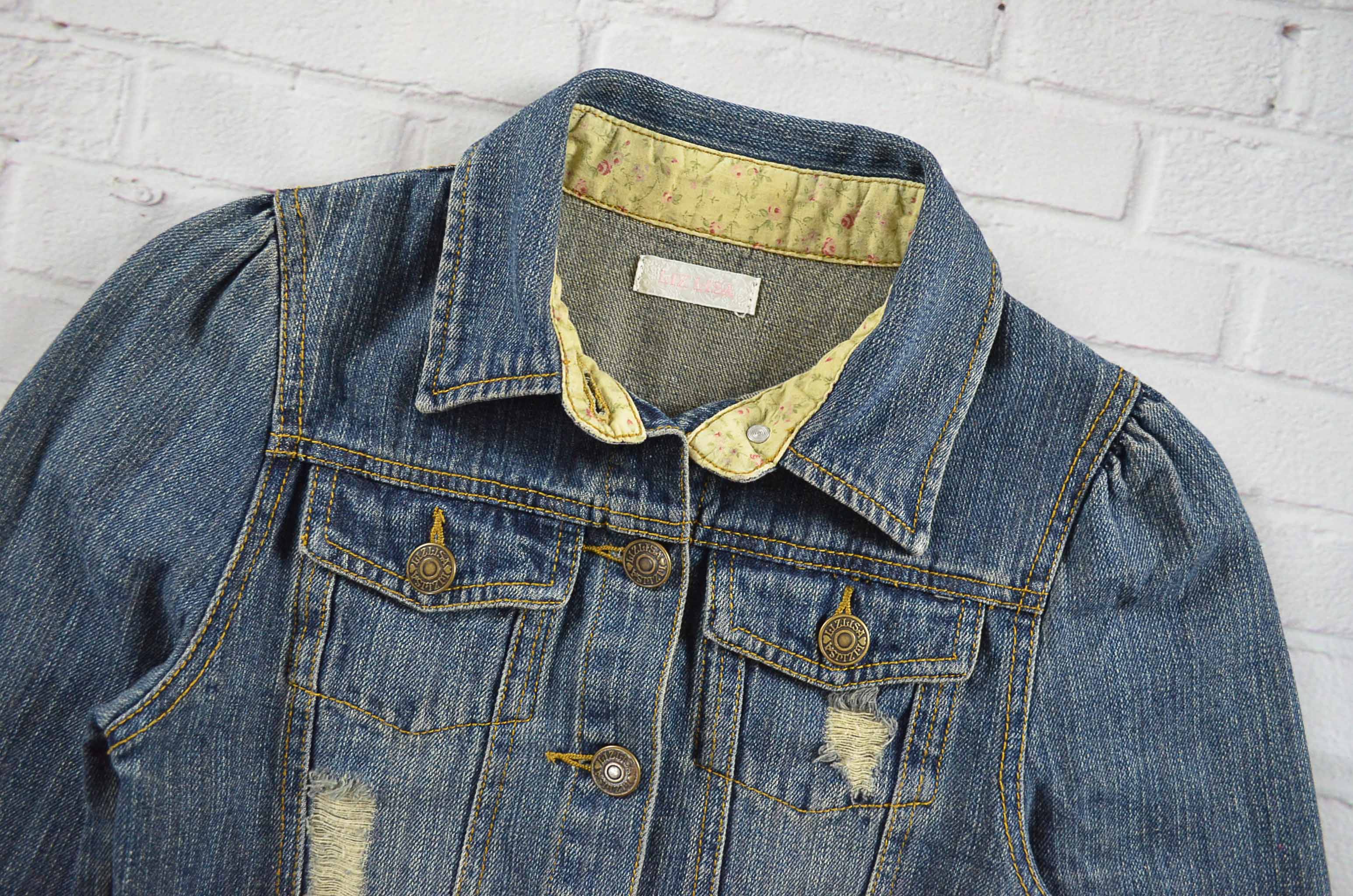 เสื้อเด็ก LIZLISA อกจริง30' (130) เสื้อแจ็คเก็ตยีนส์ เสื้อยีนส์แขนยาวหญิงชาย เสื้อยีนส์แต่งขาด ผ้านุ่มใส่สบาย