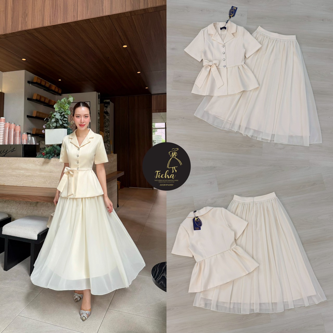 Set.3 ชิ้นเสื้อ+ กระโปรง+เข็มกลัด