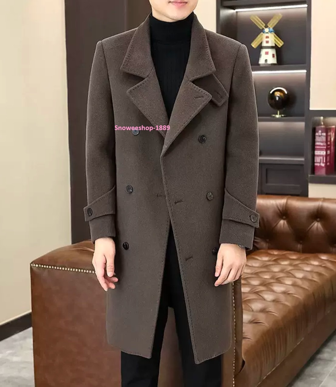 เสื้อโค้ทผู้ชายสไตลเกาหลี โค้ทสูท ทรงเบสิคสีพื้น กระดุมสองแถวแต่งปกคอเข็มขัด ใส่ได้สองแบบ เรียบ หรู มี 2 สี ใส่ได้ทุกซีซัน