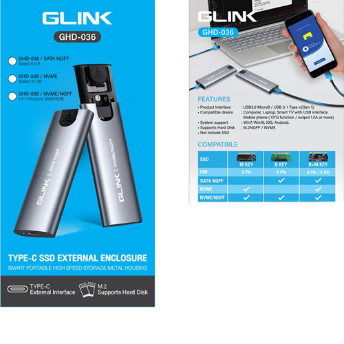 GHD036 GLINK TYPE-C SSD EXTERNAL DRIVE SATA NGFF6gb SKU-02648