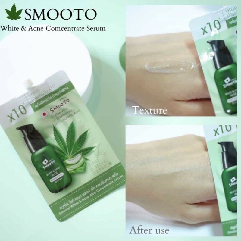 (6 ซอง/กล่อง) Smooto เซรั่ม อัพผิวใส กู้หน้าสิว White & Acne Aloe Concentrate Serum 6ml.