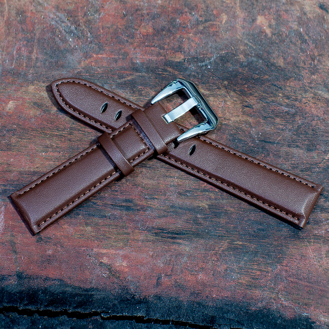 สายนาฬิกาหนังวัว SET04 Leather Strap สีน้ำตาลเข้ม Dark Brown ขนาด 20 , 22 มม สำหรับ Rolex,Seiko,Panerai