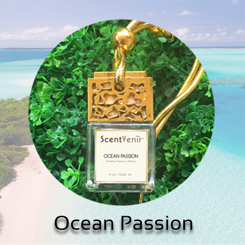 น้ำหอมแขวน ห้อยในรถ ตู้เสื้อผ้า ห้องนอน ห้องครัว กลิ่น โอเชี่ยน แพชชั่น (Ocean Passion) สัมผัสกับกลิ่นแห่งท้องทะเล หอมสะอาด สดชื่น, เย็นสบาย อโรม่า สูตรเฉพาะพิเศษด้วยน้ำมันหอมระเหยแท้ผสมกับหัวน้ำหอมเกรดสูง ใช้นานถึง 2 เดือน ขนาด 6ml