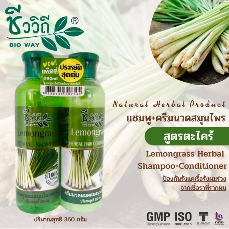 Bioway Shampoo 360ml and Conditioner 360ml set ชีววิถี ชุดแชมพูและครีมนวดผมสูตรสมุนไพร